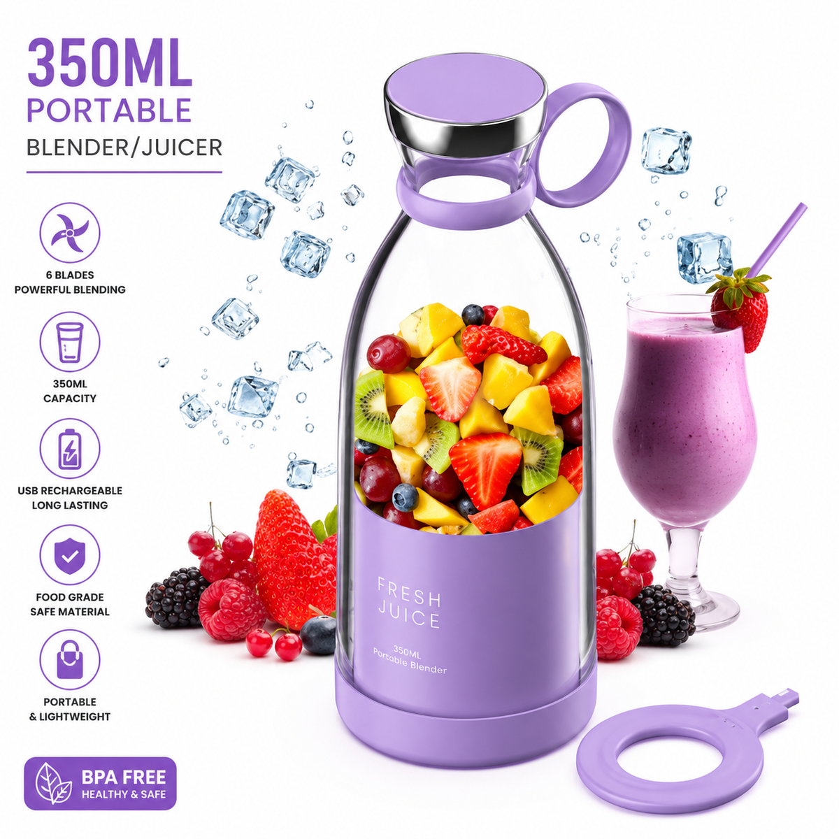 Purple colour 350ML Portable Blender/Juicer