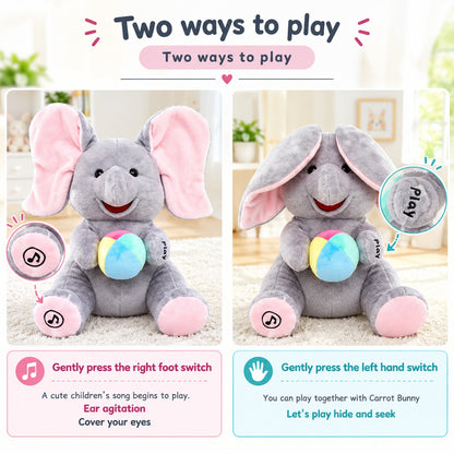 Peekaboo Elephant Plush Toy with Flappy Ears, Music & Sensory Play