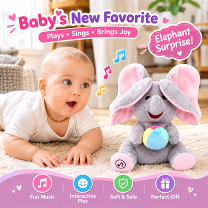 Peekaboo Elephant Plush Toy with Flappy Ears, Music & Sensory Play