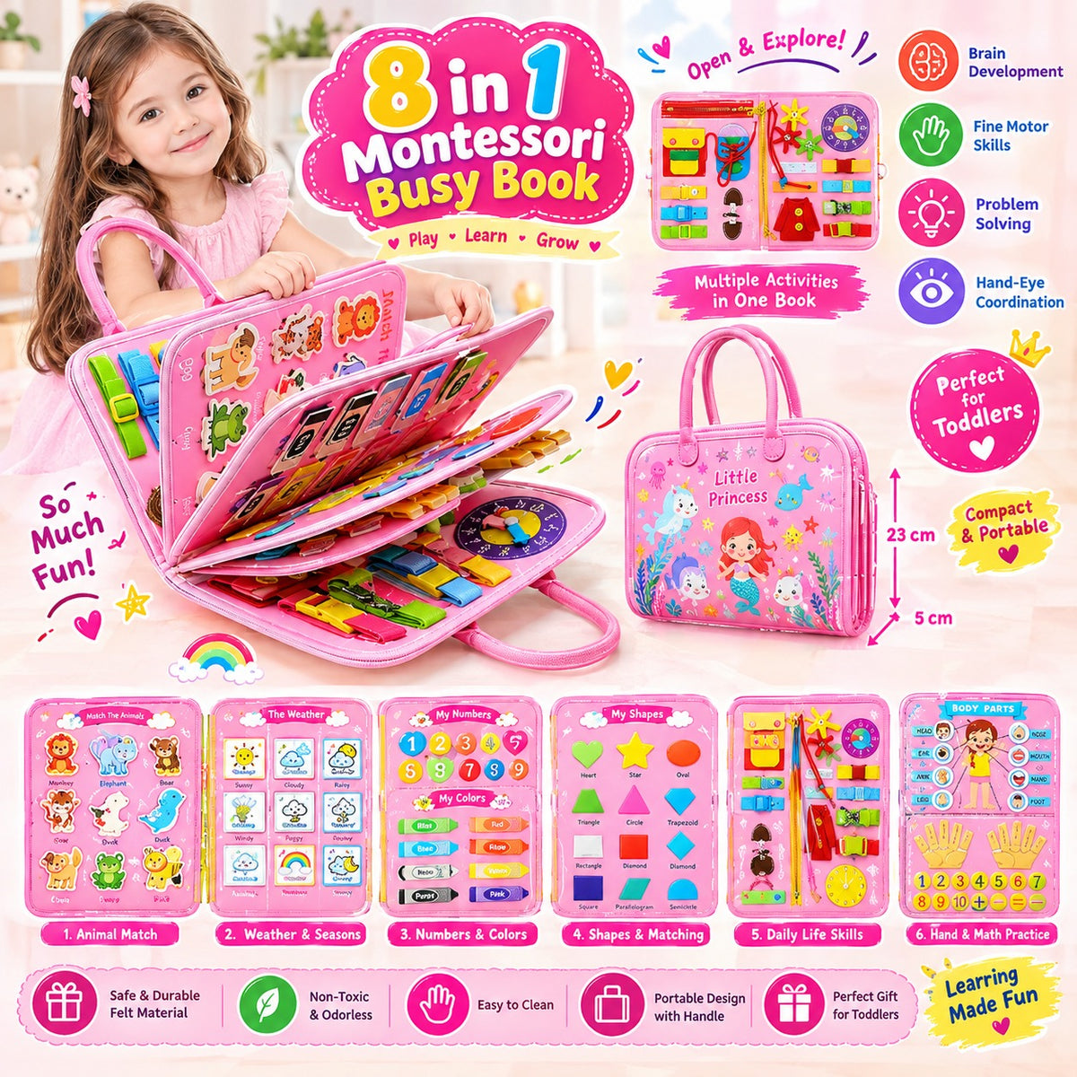 Montessori Busy Board – Sensory Learning Toy for Toddlers