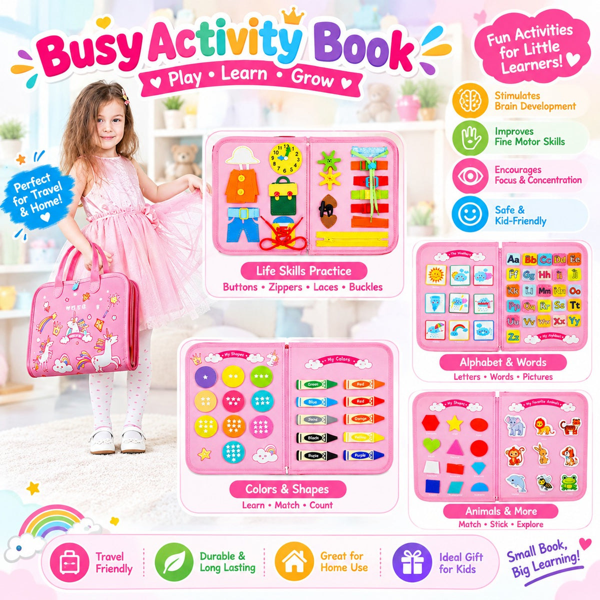 Montessori Busy Board – Sensory Learning Toy for Toddlers