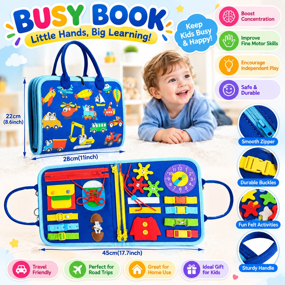Montessori Busy Board – Sensory Learning Toy for Toddlers