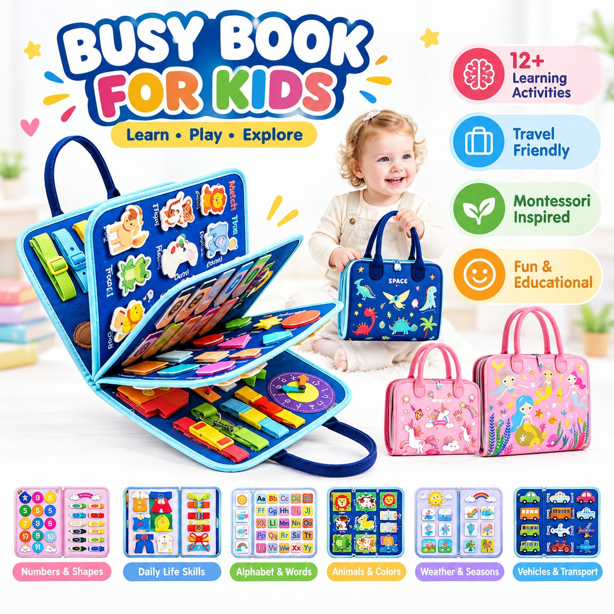Montessori Busy Board – Sensory Learning Toy for Toddlers